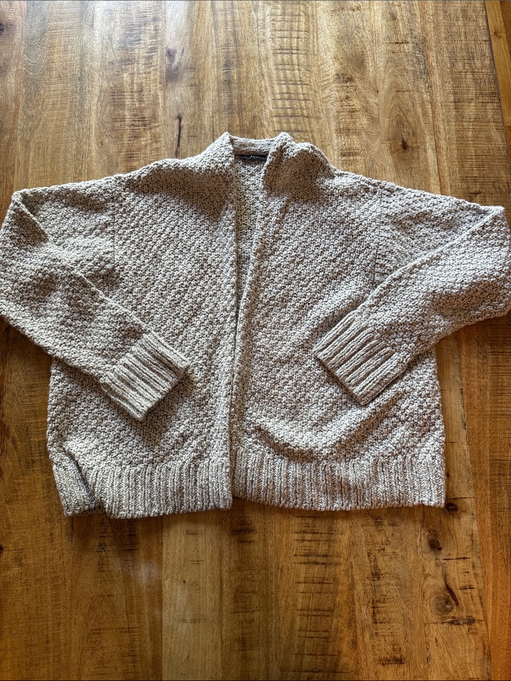 Eileen Fisher 100% Peruvian Cotton Open-Front Knit Crimp Sweater Cardigan NWT
